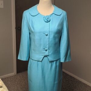 Vintage Jackie Kennedy Skirt Set Turquoise